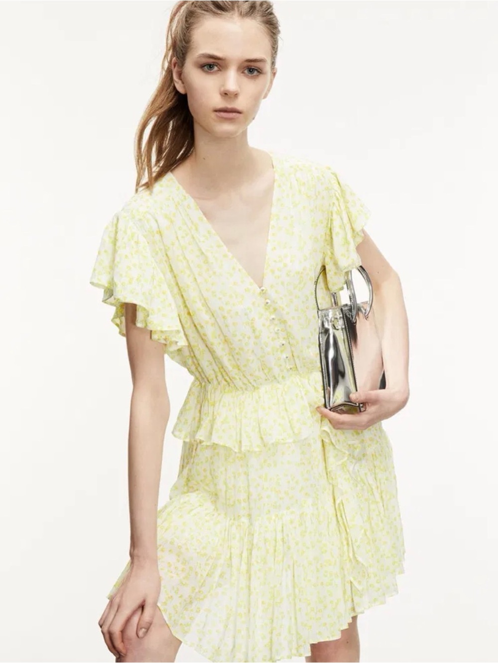 The Kooples yellow floral print dress with ruffles